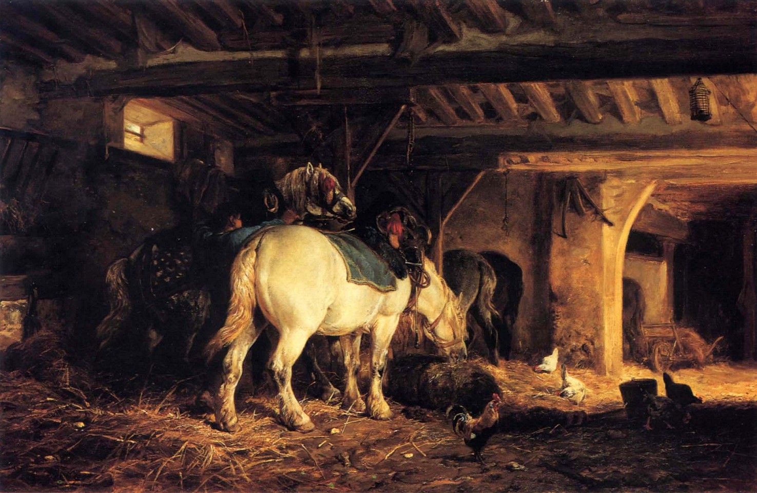 Charles Emile Jacque, In the Stable, ca. 1873-75
Oil on canvas, 19 1/2 x 29 1/2 in. (49.5 x 74.9 cm)
JAC-003-PA